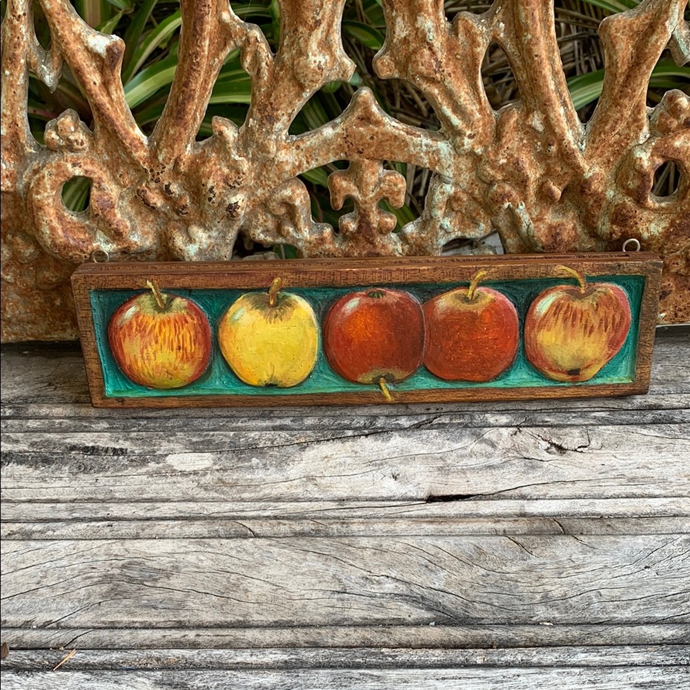 Vintage Carved Wooden Painted Apple Wall Art